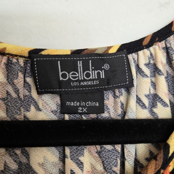 Belldini Houndstooth Blouse Women's 2X Retro 70s‎ Peasant Boho Eclectic Stretchy - Picture 8 of 13